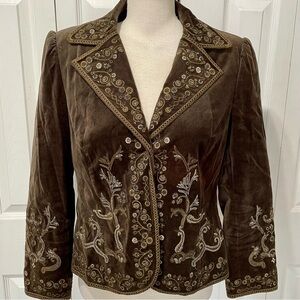 Nygard Collection Embroidered Brown Velvet Blazer